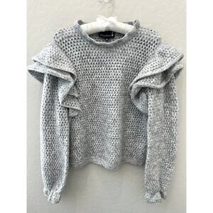 ANTHROPOLOGIE | Broadway 38 Gray Ruffle Shoulder Textured Knit Sweater | Large